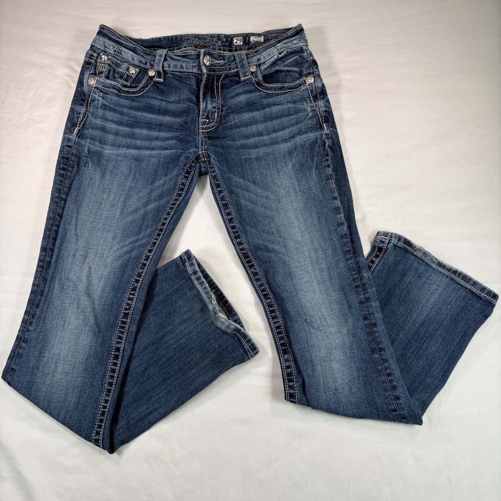 Miss Me Signature Boot Womens 29 Y2K Embellished Dark Wash Bootcut Jeans
